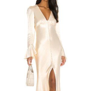 Shona Joy La Lune Frill Cuff Bias Midi Dress | Cream